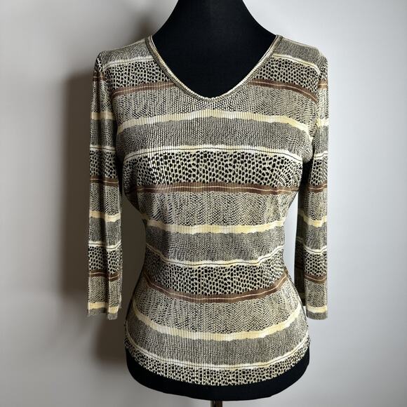 Vintage 90s Y2k Multicolor Striped Retro Top 3/4 Sleeve Shirt Size M USA Grunge - Picture 7 of 7